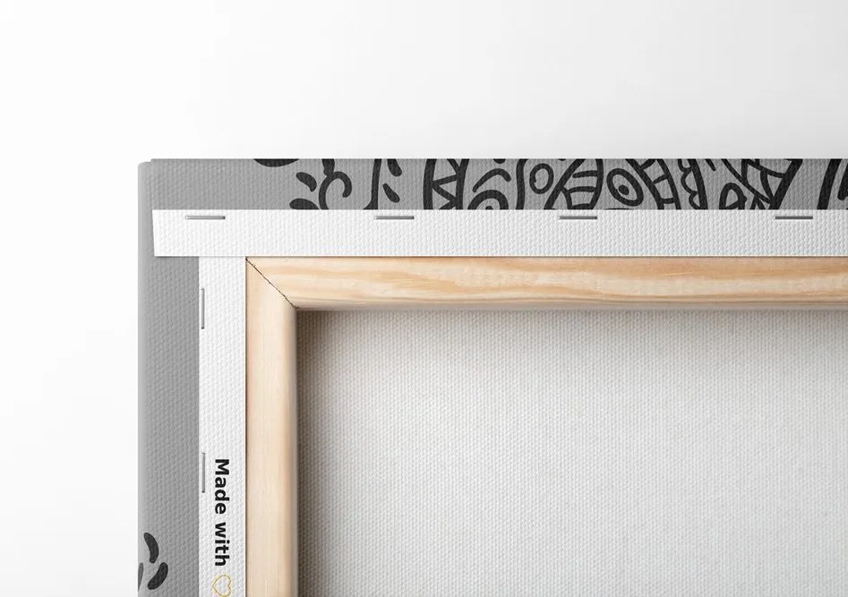 Quadro su tela – Mandala con motivo naturale astratto in bianco e nero