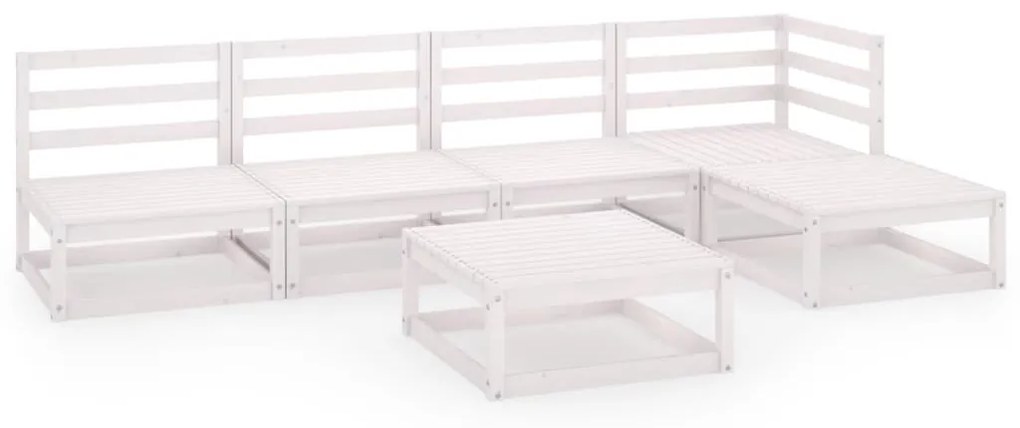 Set Divani da Giardino 6 pz Bianco in Legno Massello di Pino