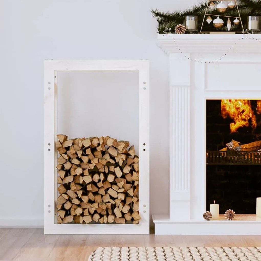 Portalegna Bianco 60x25x100 Cm İn Legno Massello Di Pino /