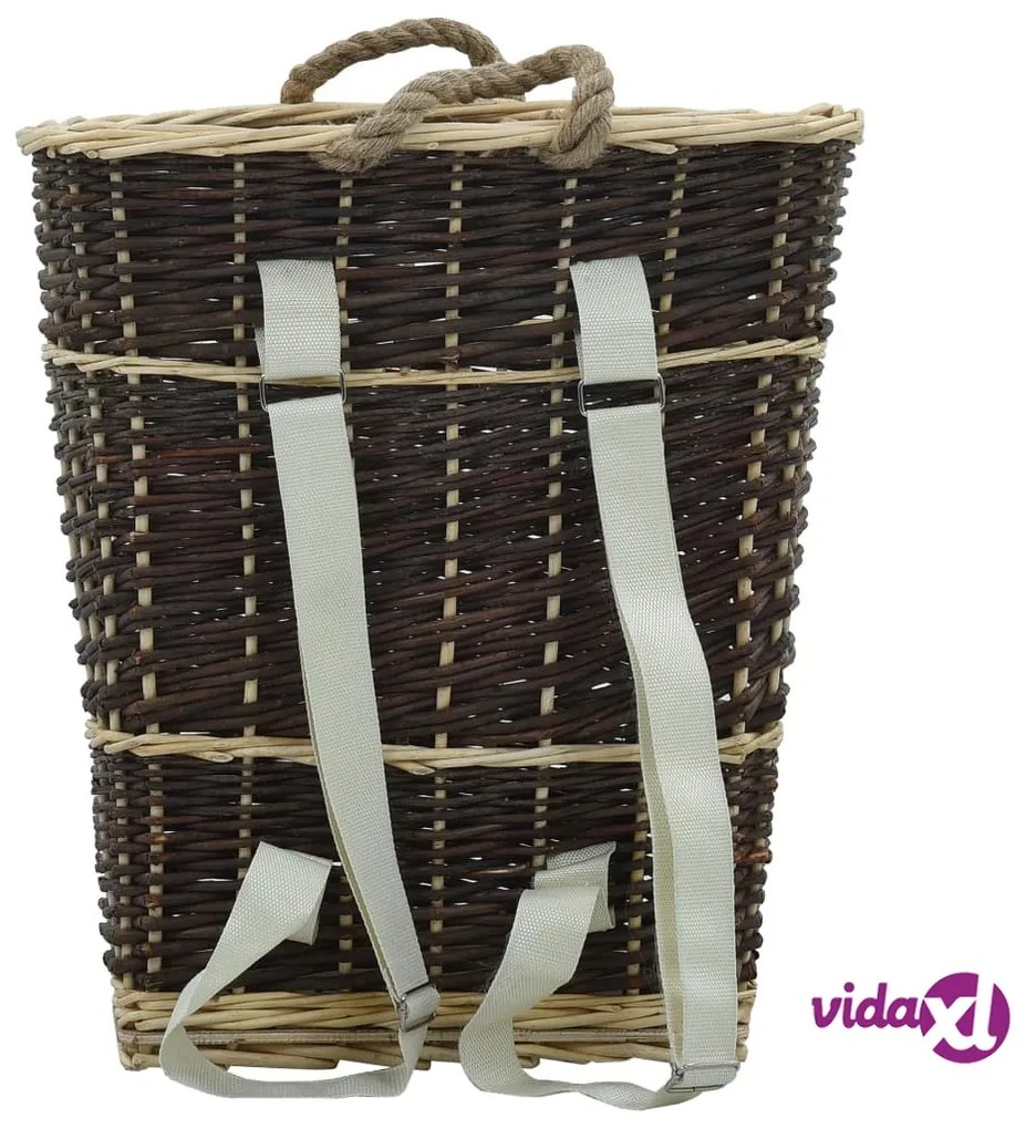 vidaXL Cesta per Legna con Spallacci 44,5x37x50cm Salice Naturale