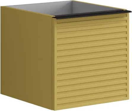 Cassettiera Pixel con 2 cassetti (1 interno) frontale Stripes laccato opaco giallo sole e maniglia alluminio nero opaco L.40 H.40 P.45,5 cm.