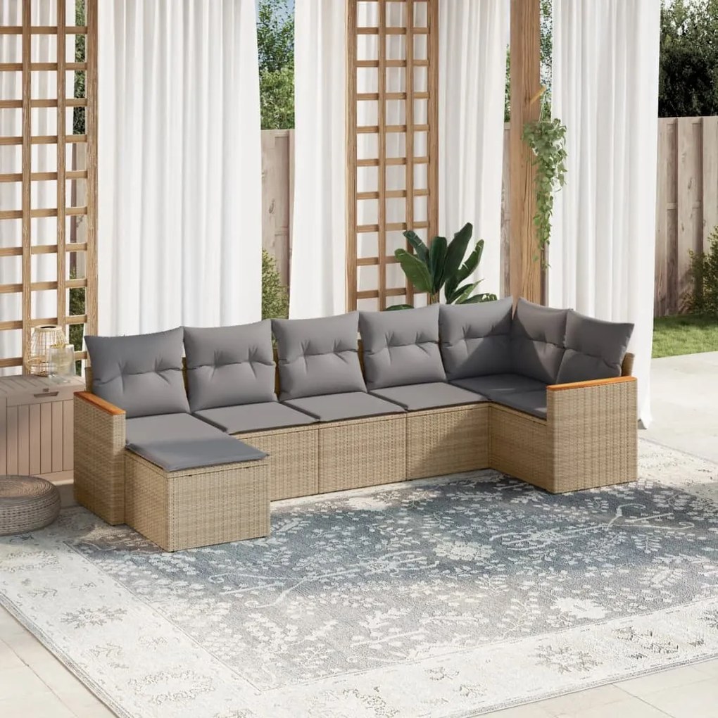 Set divani da giardino 7 pz con cuscini beige in polyrattan