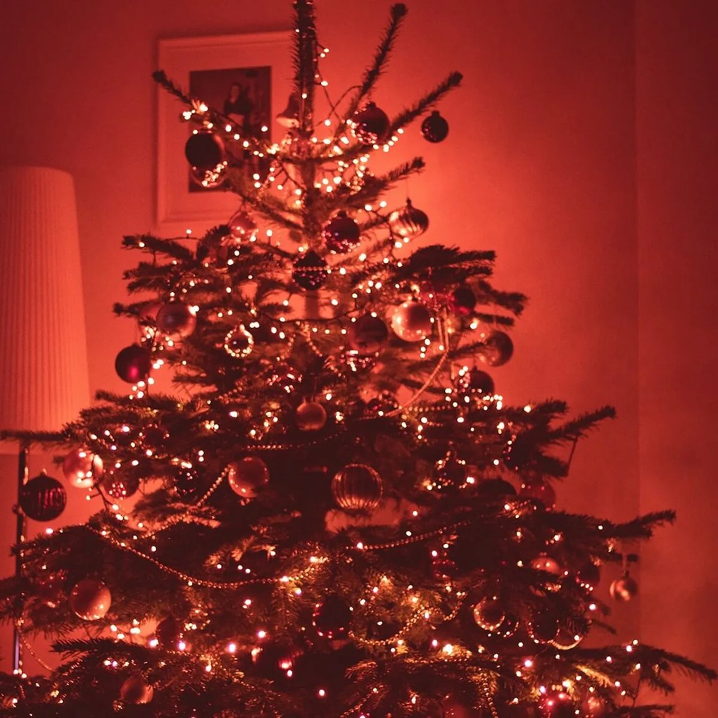 Catenaria Natalizia LED 8m 8 GIOCHI DI LUCE Cavo VERDE IP44 Luce ROSSO Colore Rosso 620 - 625 °K