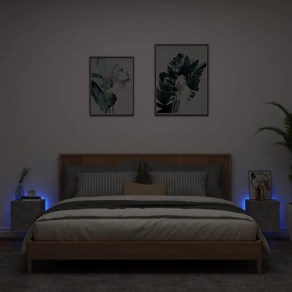 Mobili tv a parete con luci led 2pz grigio cemento 30,5x35x30cm