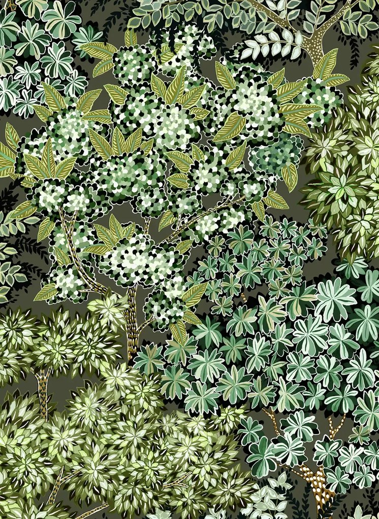 Josephine Munsey Carta da parati Broccoli Canopy - Chaingate Green