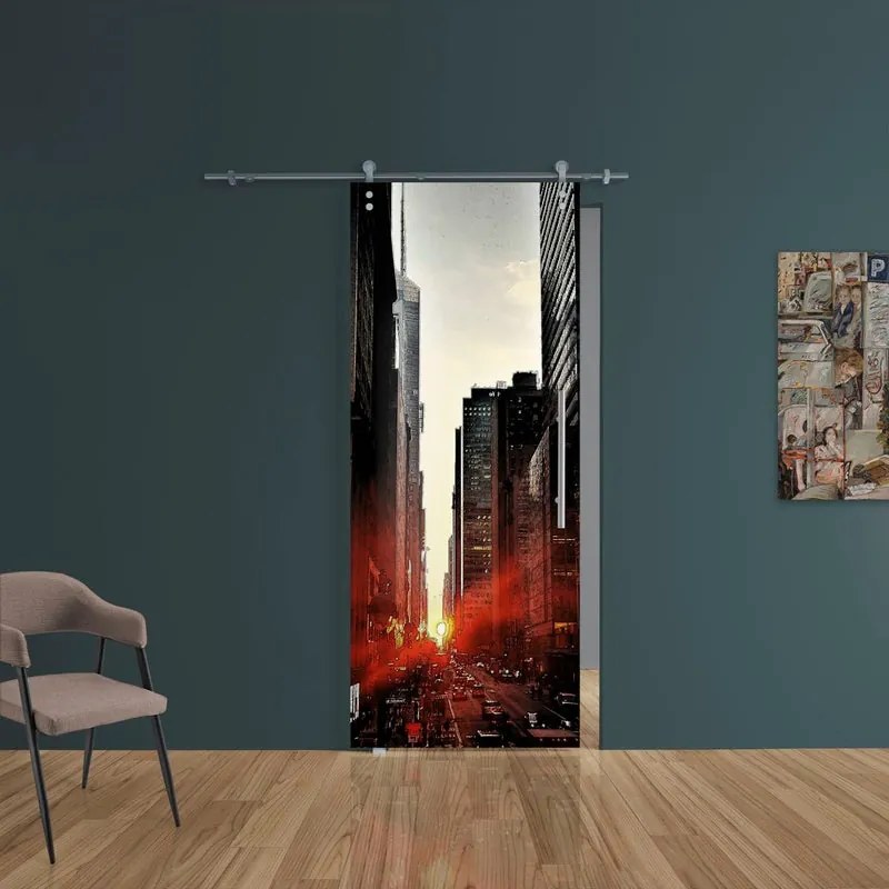 Porta scorrevole Urban in vetro, L 88 x H 215 cm, con binario Lux