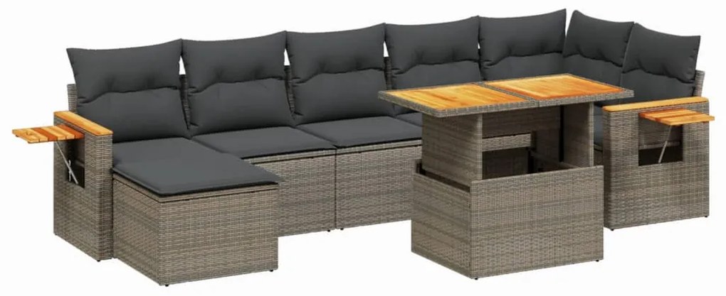 Set divano da giardino 8 pz con cuscini grigio in polyrattan