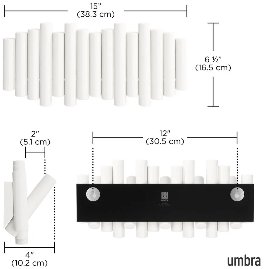 Appendiabiti da parete bianco in legno di pino Picket - Umbra