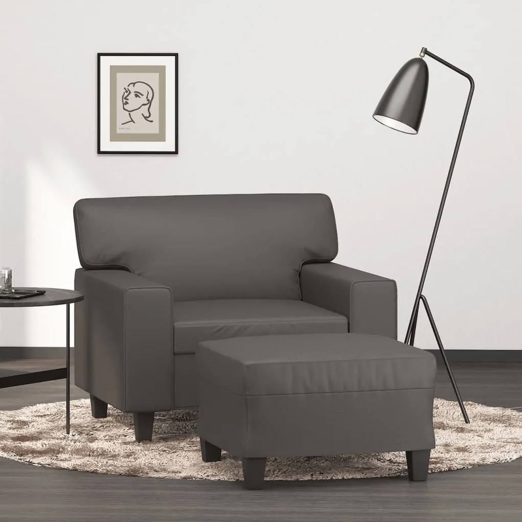 Poltrona Con Poggiapiedi Grigio 60 Cm İn Similpelle /