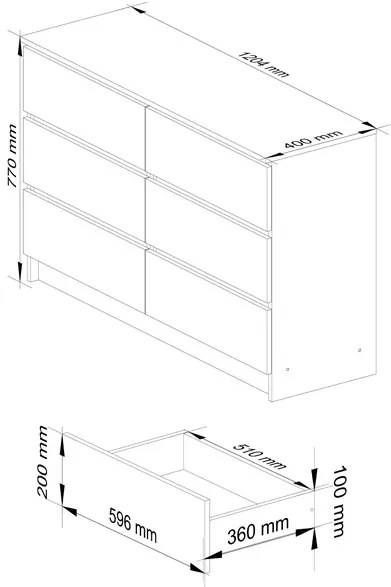 Cassettiera Credenza 120x40x77 Cm 6 Cassetti Artika Bianco Opaco