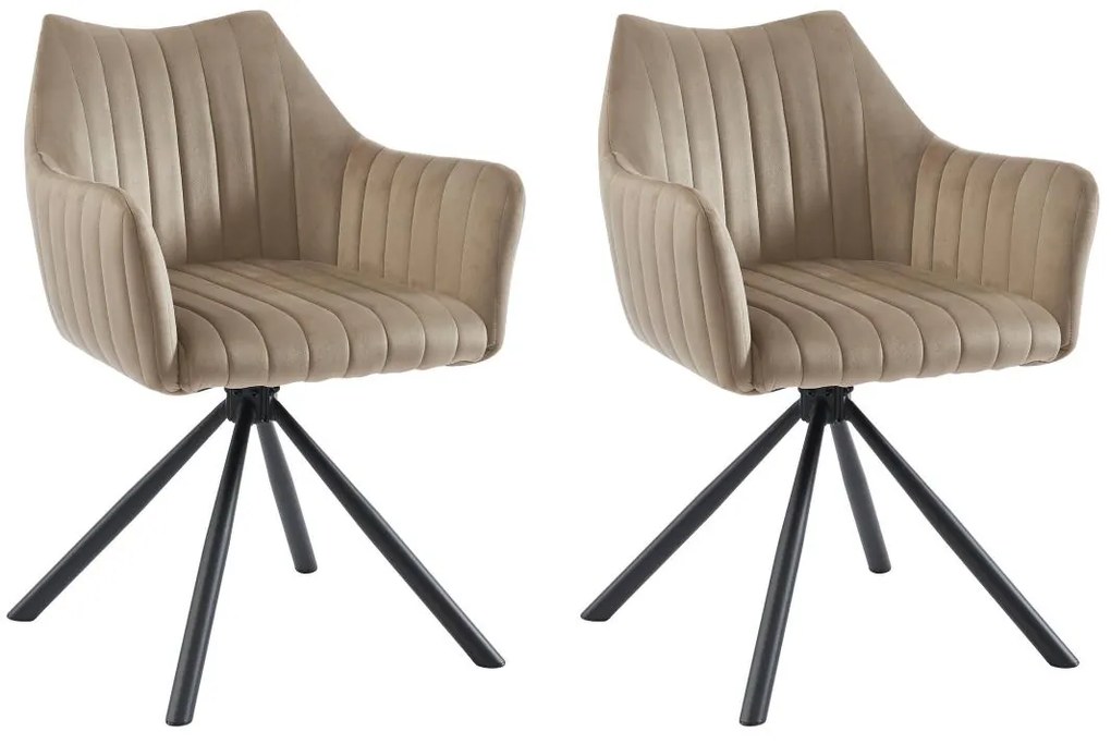 Sedia con braccioli in Velluto e Metallo Beige - Lotto di 2 - IZIALI DI PASCAL MORABITO