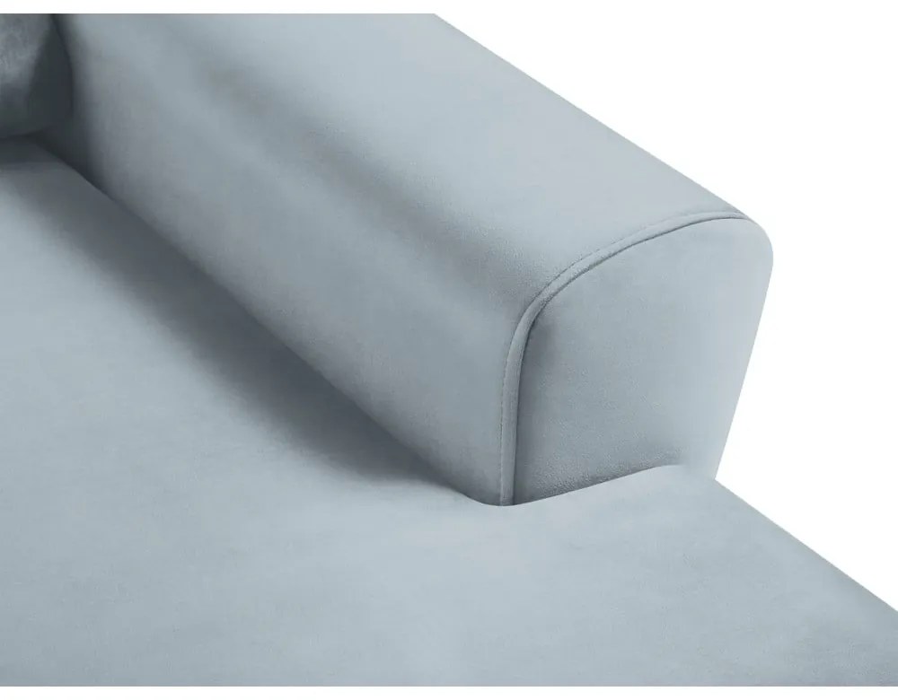 Divano angolare azzurro allungabile e con contenitore (con penisola a destra/con chaise lounge) con rivestimento in velluto Kyoto – Cosmopolitan Design