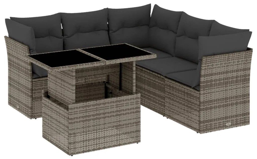 Set divano da giardino 6 pz con cuscini grigio in polyrattan