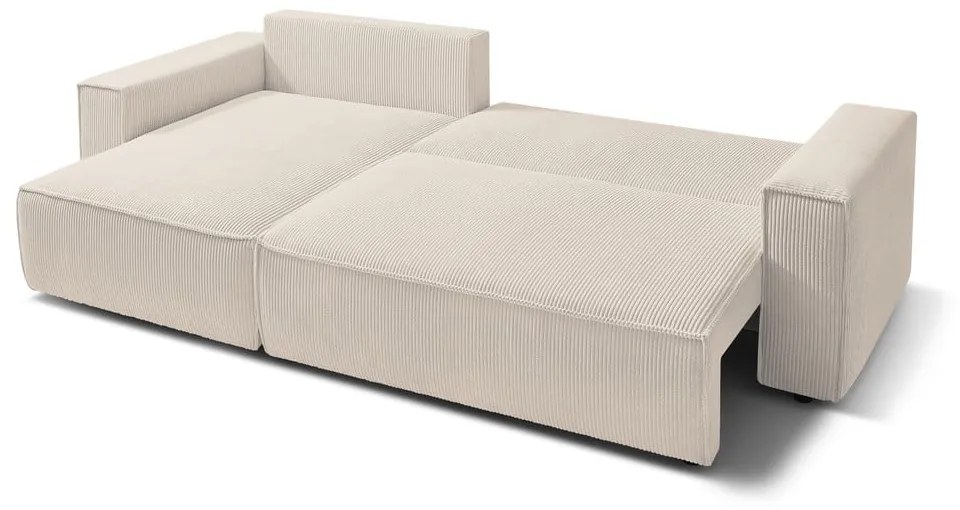 Divano letto in velluto a coste bianco e beige divano letto angolare Nihad - Bobochic Paris