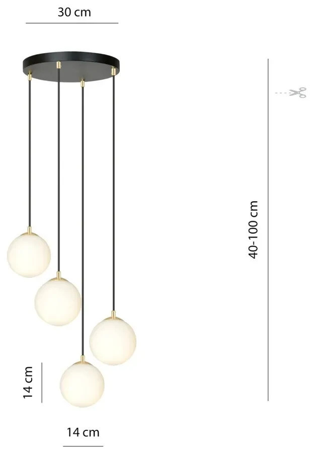 Lampadario a Sospensione in Acciaio e Vetro ROYAL 4 Bianco o Nero 4xE14 Colore del corpo Nero
