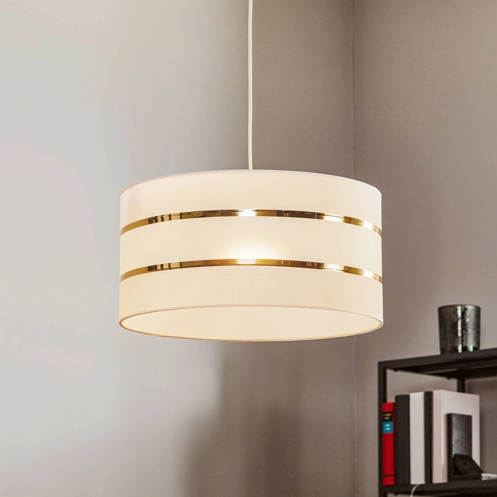 HELAM Lampada a sospensione Helen paralume in tessuto bianco-oro Ø 40 cm