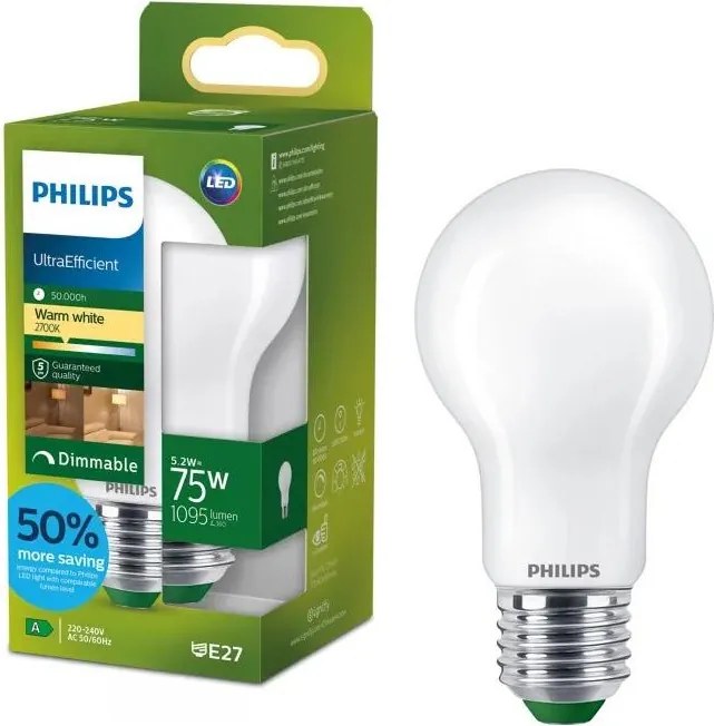Lampadina LED dimmerabile Philips ULTRAEFFICIENT A60 E27/5,2W/230V 2700K