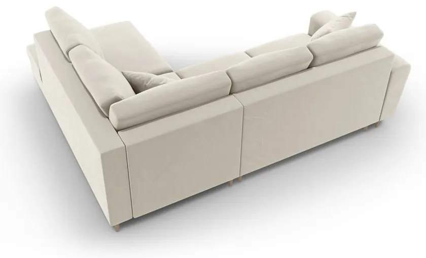 Divano angolare beige allungabile e con contenitore (con penisola a destra/a L) con rivestimento in velluto Kyoto – Cosmopolitan Design