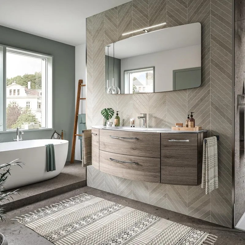 Mobile da bagno sospeso Cassca di Pelipal L 139 x H 49.2 x P 46.2 cm rovere sanremo, 2 ante , 2 cassetti , con illuminazione esterna , attivabile con sensore di movimento