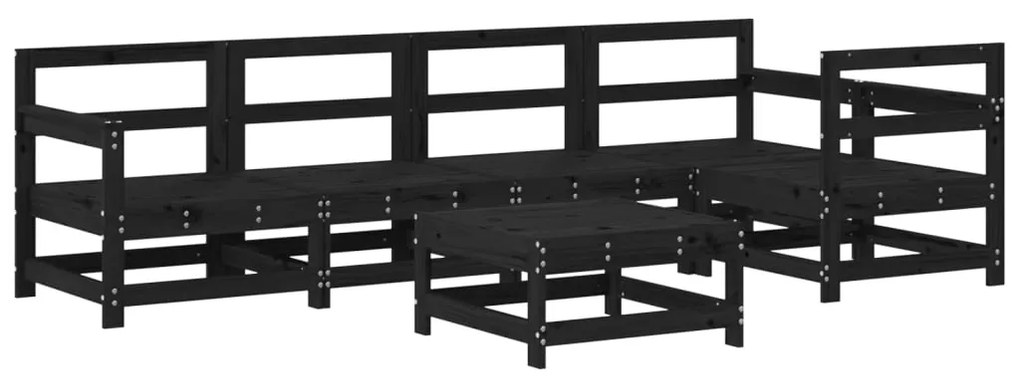 Set Salotto da Giardino 6 pz Nero in Legno Massello di Pino