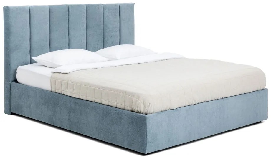 Letto matrimoniale imbottito blu con contenitore con rete inclusa 160x200 cm Thessa Bold Line – Bonami Selection