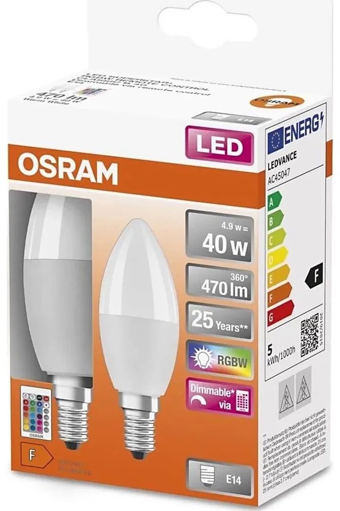 SET 2x Lampadina LED RGBW dimmerabile B38 E14/4,9W/230V 2700K + +TC - Osram