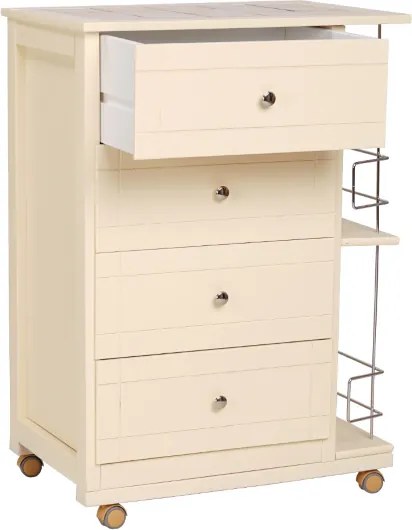 Carrello da cucina GIADA con 4 cassetti e portabottiglie Avorio