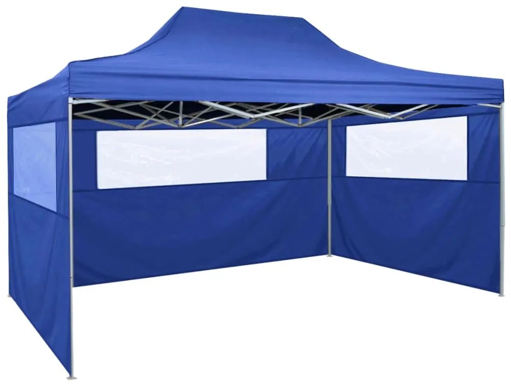 Gazebo Professionale Pieghevole Con 3 Pareti 3x4m Acciaio Blu /