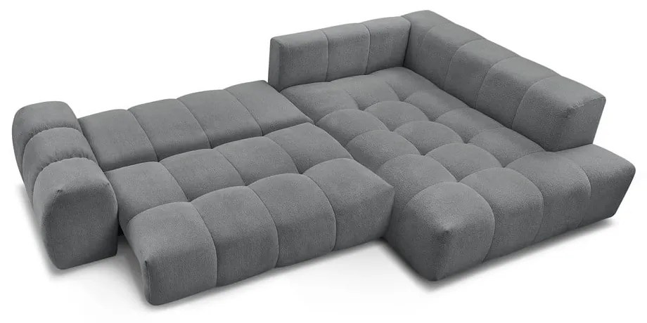 Divano angolare grigio scuro allungabile e con contenitore (penisola a destra/a L) con rivestimento in ciniglia Everest – Bobochic Paris