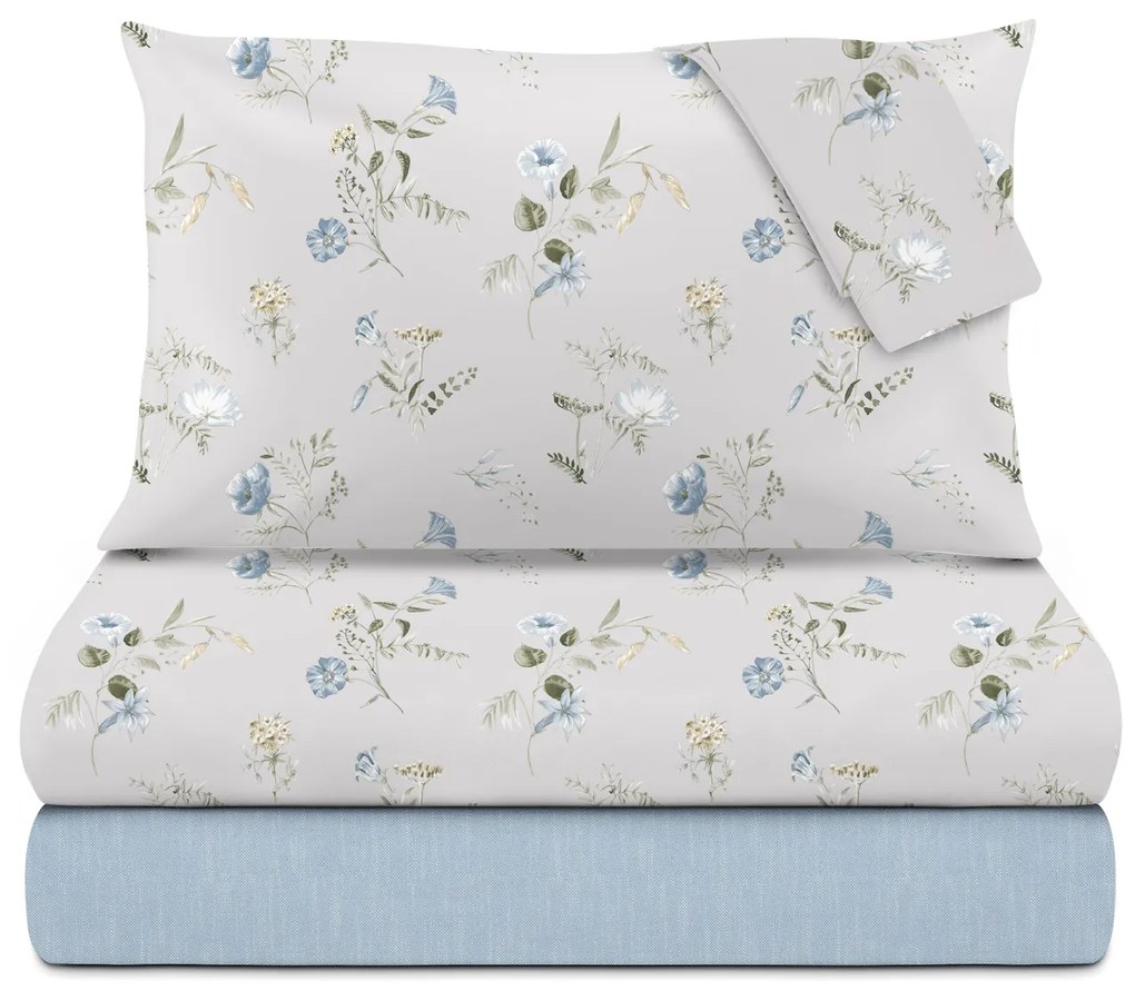 Completo letto matrimoniale fiori grigio cotone Meredith