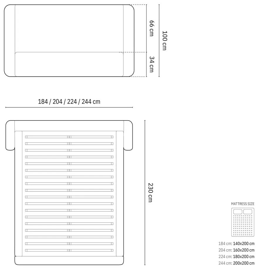 Letto matrimoniale imbottito blu scuro con contenitore con rete inclusa 200x200 cm Jason – Windsor &amp; Co Sofas