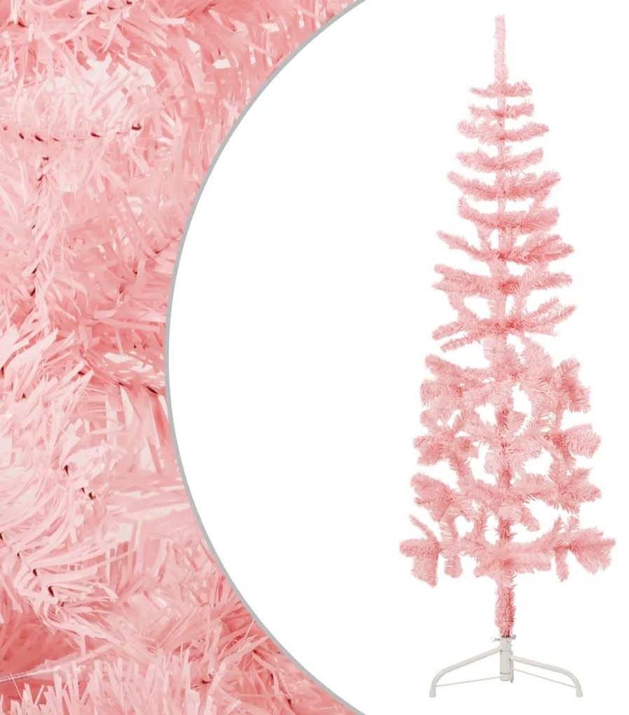 Albero Natale Artificiale Sottile a Metà con Supporto Rosa, 120 cm