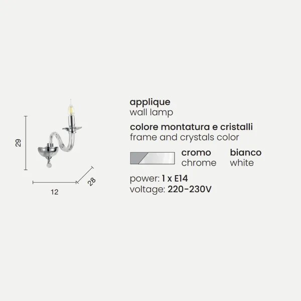 Applique 12 cm RAVEL 1 luce in vetro lavorato a mano Bianco