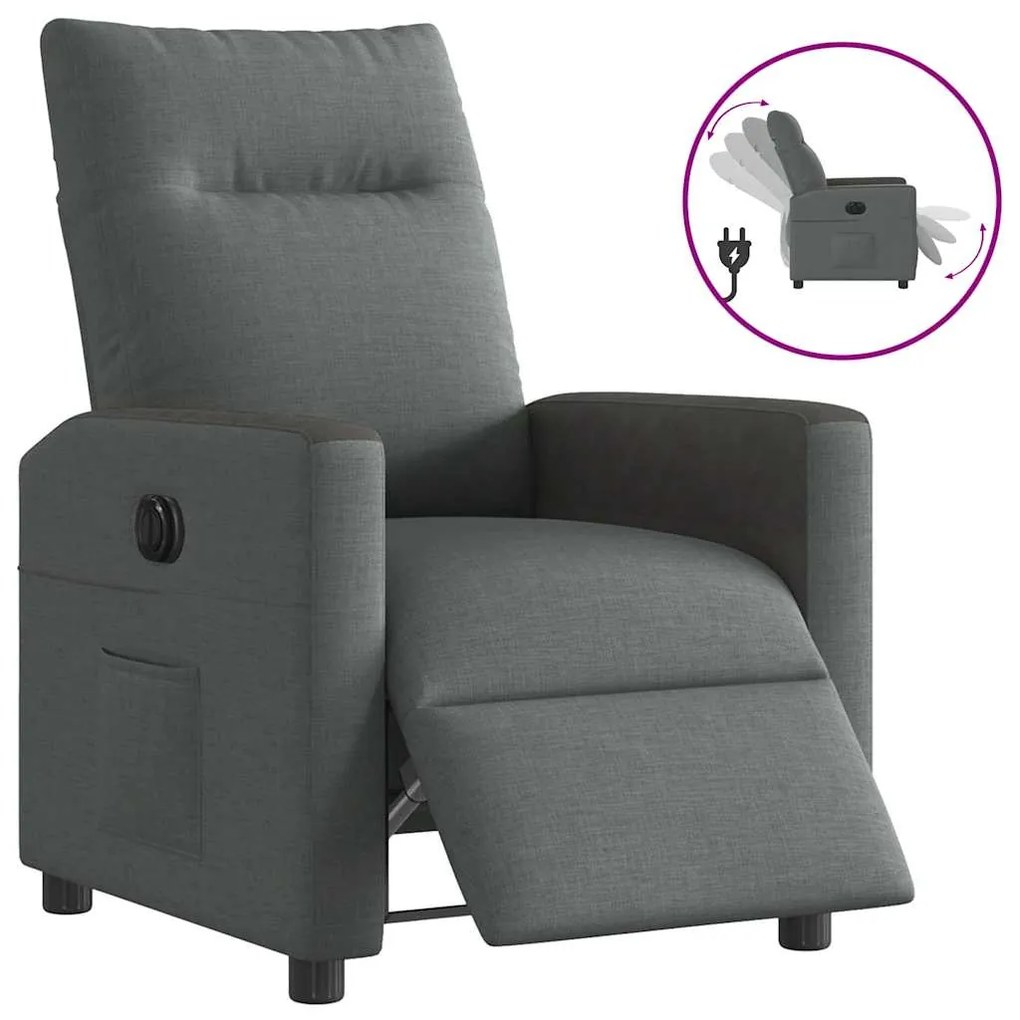 Poltrona Elettrica Reclinabile Grigio Scuro İn Tessuto /