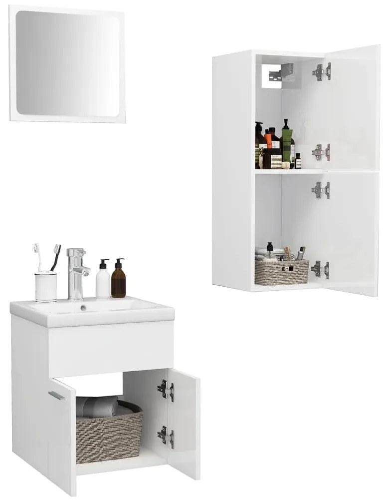 Set mobili da bagno bianco lucido in truciolato