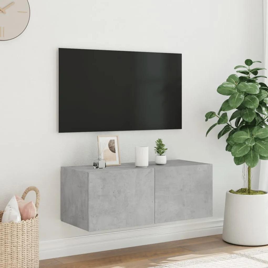 Mobile TV a Parete con Luci LED Grigio Cemento 80x35x31 cm