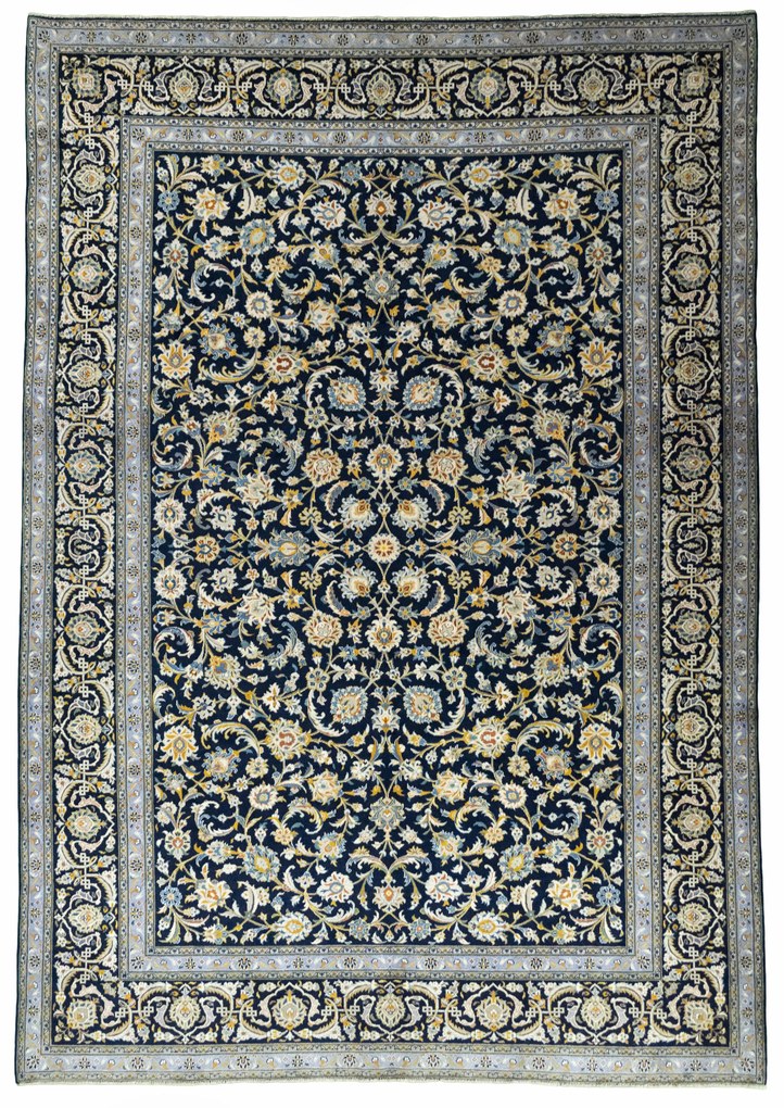 Kashan Tappeto 410x290 Blu (Iran) Annodato A Mano