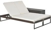 EASYCOMFORT Set 2 Lettini Prendisole con Tavolino in PE Rattan Marrone