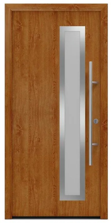 Portoncino d'ingresso HORMANN Iso Pro Secur 730s con vetro L 90 x H 210 cm in acciaio rovere dorato, apertura tirare a destra