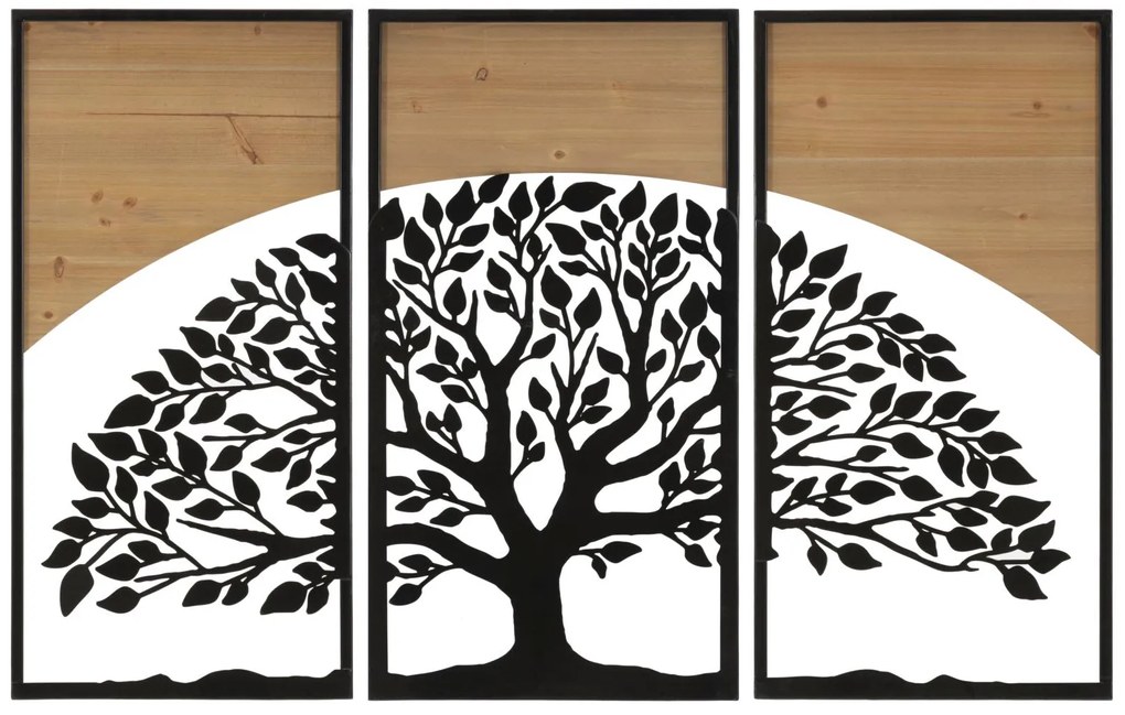 Set di Pannelli Decorativi 3D in Ferro e Legno - Design Albero Maestoso, 3 Pezzi 105x2x70 cm