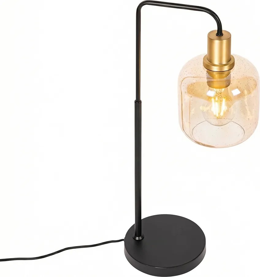 Lampada da tavolo di design nera con ottone e vetro ambrato - Zuzanna
