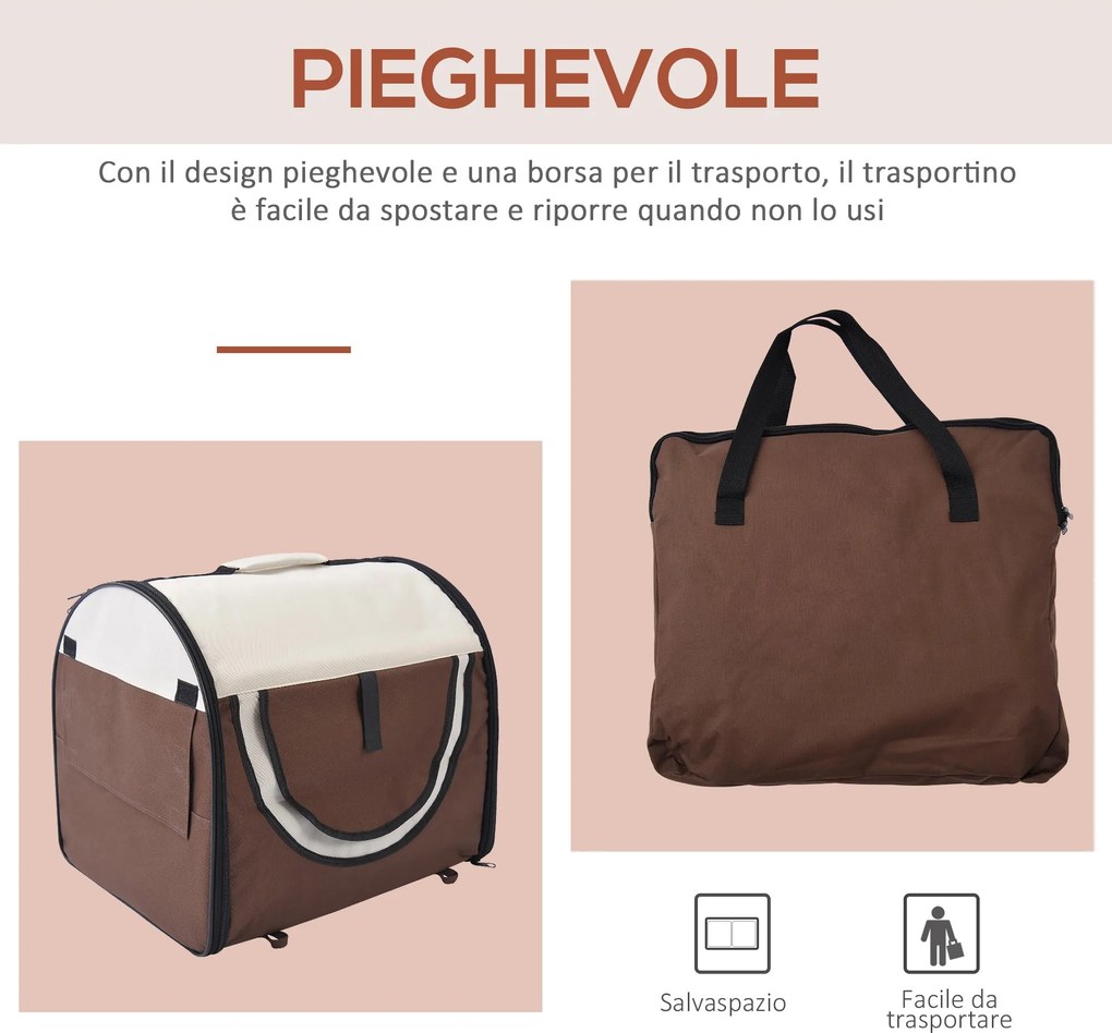 Trasportino per Cani e Gatti Pieghevole Caffè 61x46x51 cm...