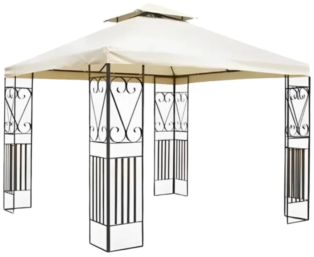 Gazebo da Giardino 3x3 Telo Poliestere 220 g/mq Ecrù, Struttura in Acciaio Verniciato, Doppio Tetto con Pannelli Laterali Decorati