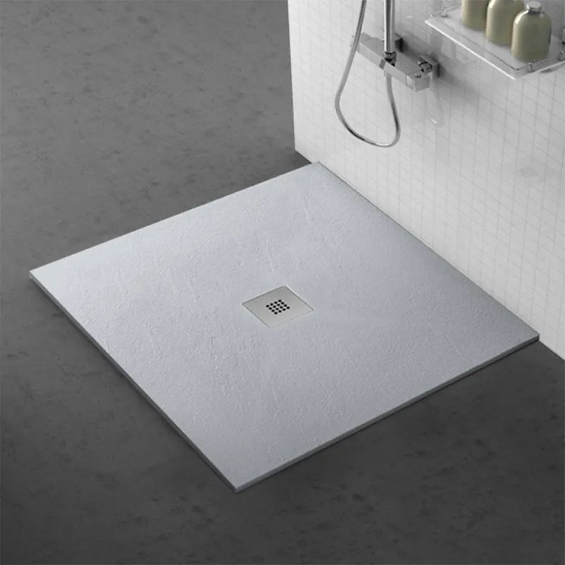 Piatto doccia su misura 80x80 Karen in resina effetto pietra grigio