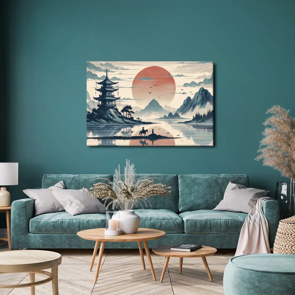 Quadro su tela – Paesaggio giapponese con cavaliere