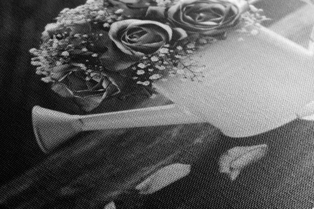 Quadro su tela – Rose in annaffiatoio in bianco e nero