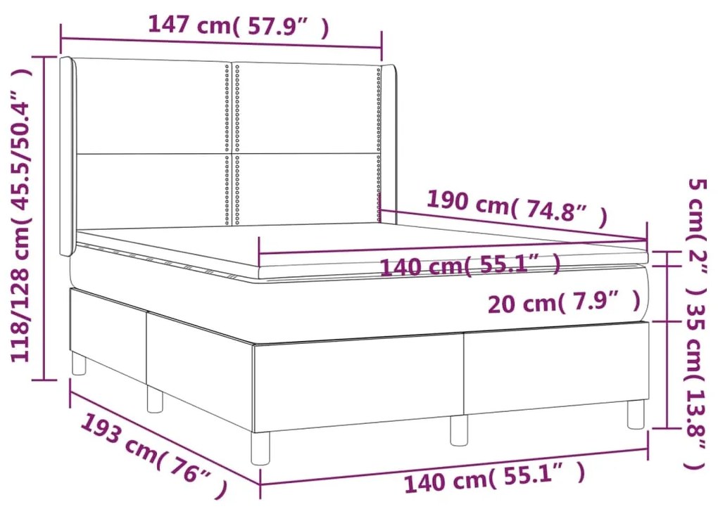 Letto a Molle con Materasso e LED Crema 140x190 cm in Tessuto