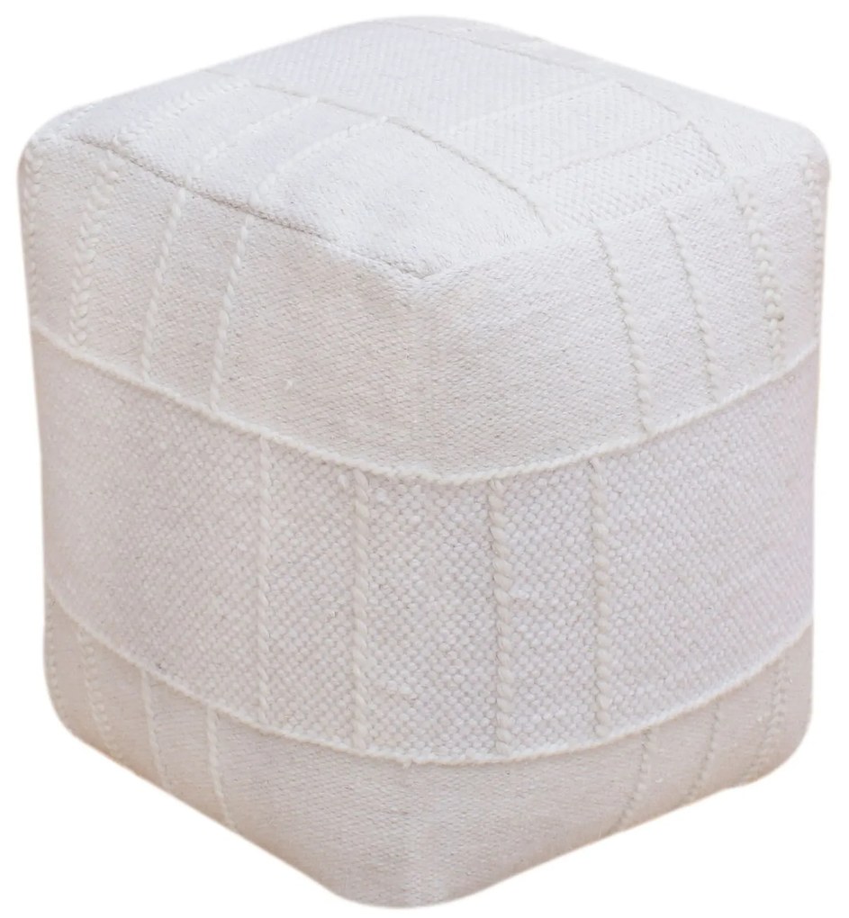 ORSON - pouf in lana avorio con decoro 40 x 40