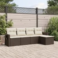 Set Divano da Giardino 5 pz con Cuscini Marrone in Polyrattan 3252430