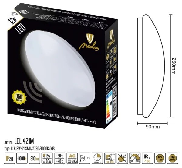 Plafoniera LED con sensore LED/12W/230V 4000K
